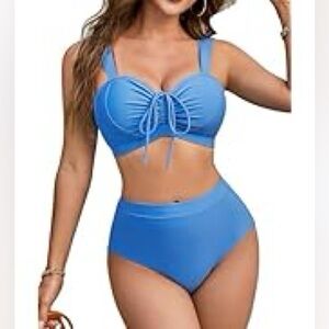Women’s High Waisted Bikini Tummy Control Chest Drawstring Swimsuit Set 2-Piece